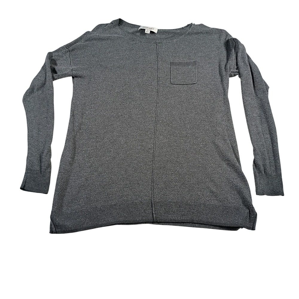 Ellen Tracy Sweater Women S Gray Knit Pocket Long Sleeve Drop Shoulder